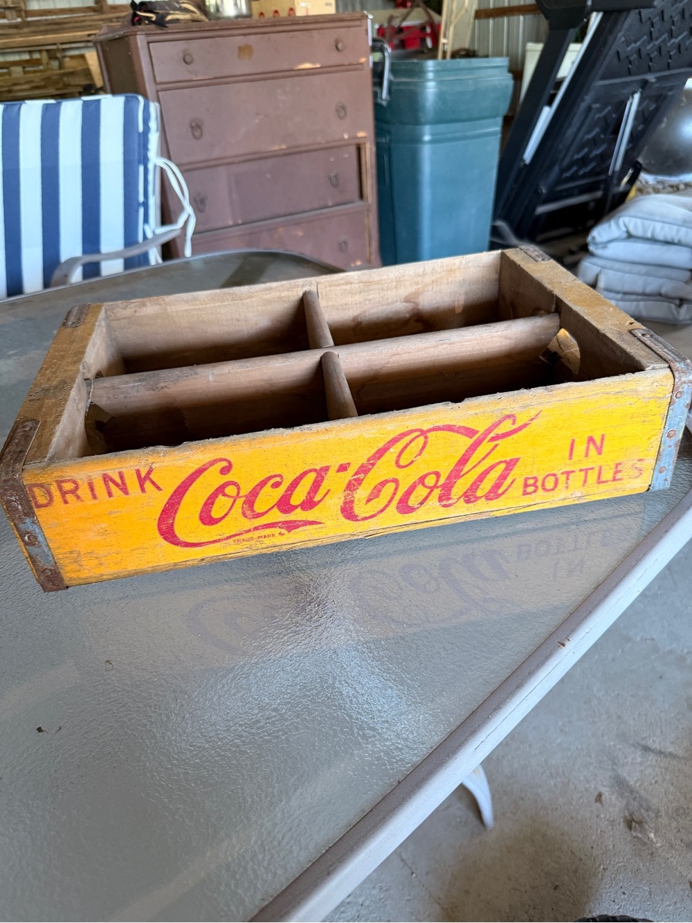 Vintage Coca-Cola Yellow Wooden Bottle Crate with Red Logo